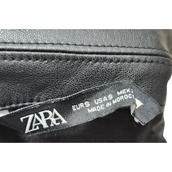 ZARA Faux Leather Wrap Mini Dress Black Long Sleeve Belted Shirt Style Dress S - Picture 9 of 13